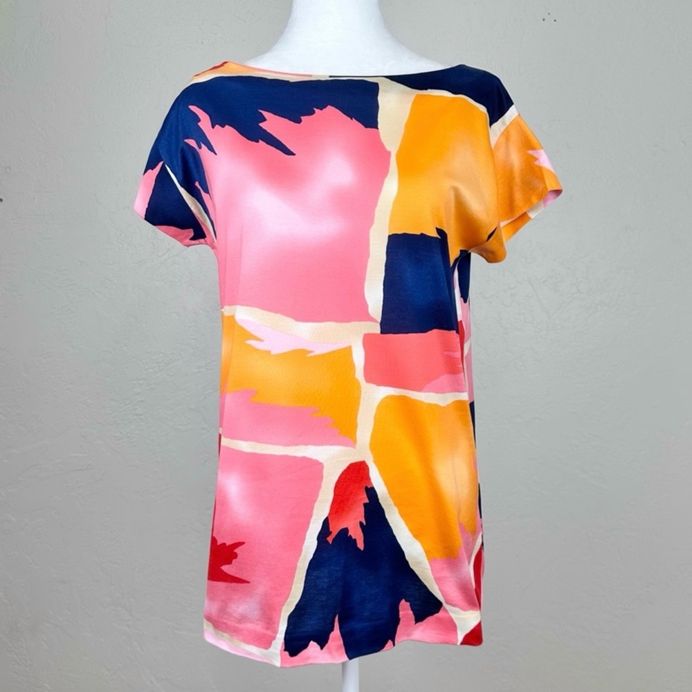 Piazza Sempione Abstract Multicolor Pink Orange Blue Print T-Shirt 42 IT 6 US